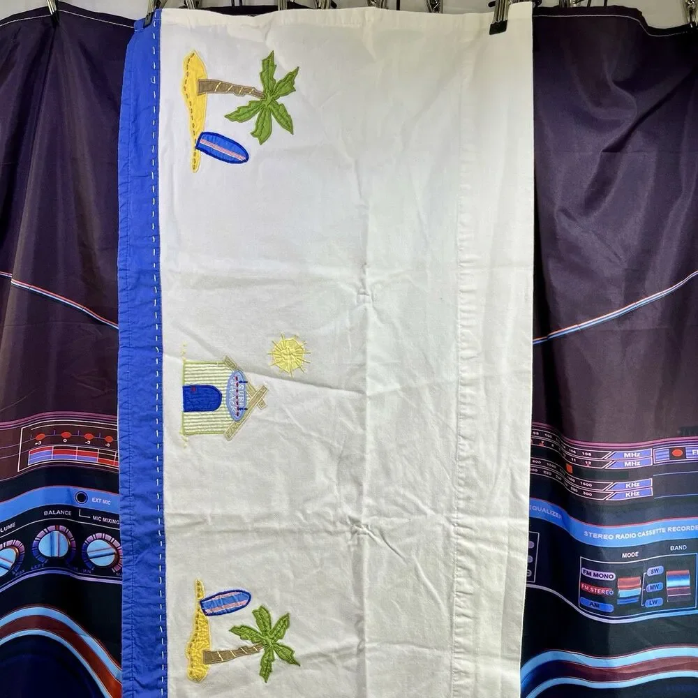 SET OF 2 - Pottery Barn Kids Island Surf Valance Cantonniere Surfboard Palm Tree